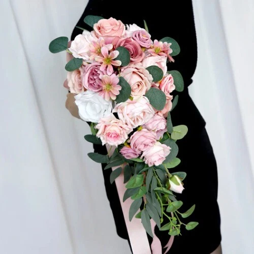 Boho Wedding Bridal Bouquet Artificial Rose Holder Flowers Wedding Decoration - Image 2 of 4