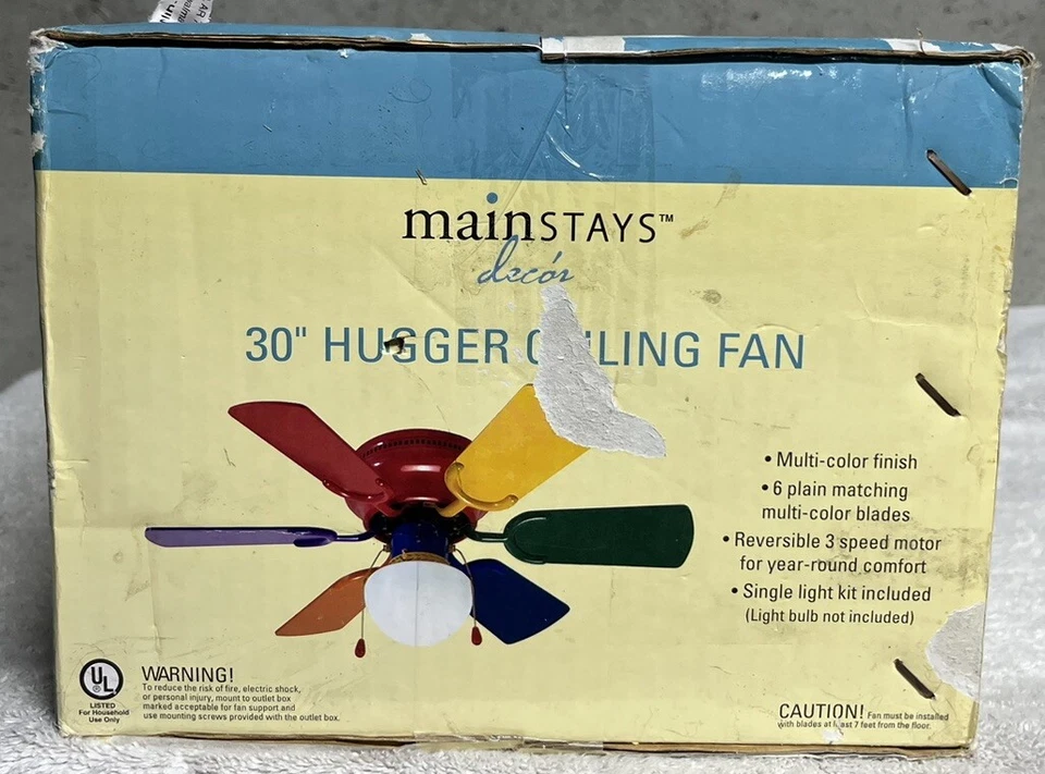 NEW Vintage Mainstays 30" Hugger Multi-Color Rainbow Lighted 3-Speed Ceiling Fan - Image 3 of 4