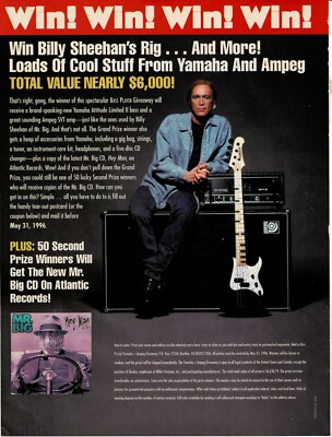 Yamaha Bass Guitars / Ampeg Amps - Billy Sheehan - 1996 Print Advertisement