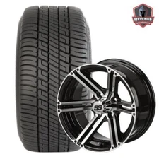 12" Yukon Machined Black Golf Cart Wheels and Tires Combo (205/30-12) Set of 4