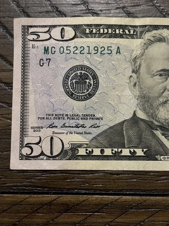 2013 $50 Dollar Bill Fancy Serial Number 05221925 Birthday Note Rare Collectible - Image 2 of 4