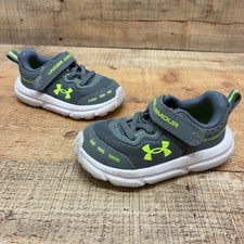 Under Armour Shoes Boys Toddler Size 5K 21 Gray Green Mesh Hook Loop Sneaker
