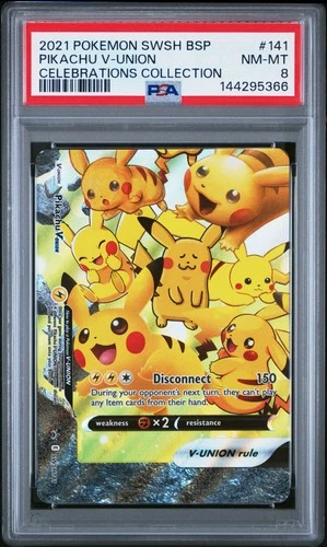 2021 POKEMON SWSH BLACK STAR PROMO CELEBRATIONS COLL #141 PIKACHU V-UNION PSA 8