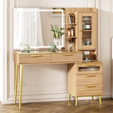 47.24" Big Modern Vanity Desk with Mirror and Lights,Makeup Vanity Desk with ...