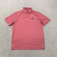 Footjoy Polo Shirt Men Medium Pink Dots All Over Print Performance Golf Club