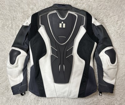 Icon Hypersport Prime Leather Motorcycle Jacket White Black D3O