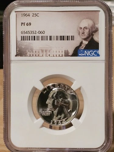 1964  PF69 Washington Quarter coin, certified by NGC.