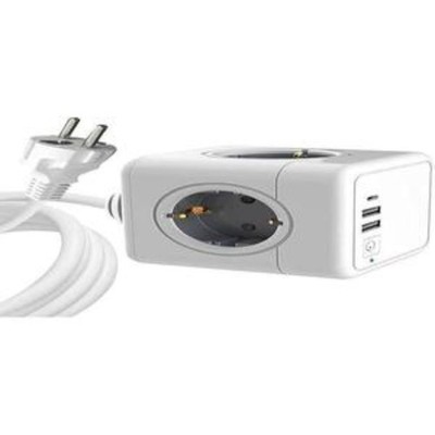 MicroConnect - 4 Way Schuko, 2 USB A Ports, 1 USB-C Port, Power Cube - With 1,5m