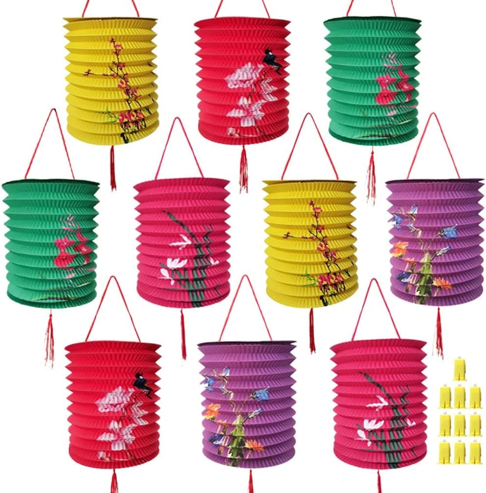 10 PCS Chinese Japanese Paper Lanterns with LED Lights, 6.3inch Hanging Paper... - Image 4 of 4