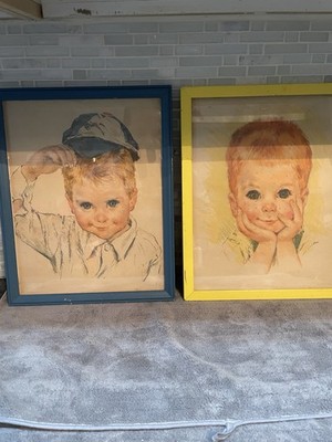 VINTAGE LITHOGRAPH PRINTS LITTLE Ginger BOYS 11x14 X2