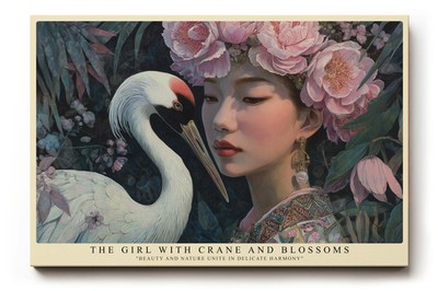 Paul Sinus Wandbild The Girl with Crane and Blossoms poetisches Porträtmotiv