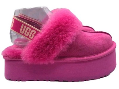 Women s 9 UGG Funkette Platform Slipper Suede Pink Rock Rose Shearling Clog