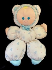 1989 Fisher Price SLUMBER BABIES Baby Doll White Blue Bear Print Plush Lovey