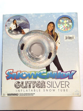 SnowCandy Glitter Silver Inflatable Snow Tube 42" Up to 250lbs Age 6 NEW