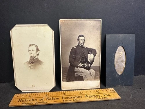 2 Civil War Soldier CDVs & 1 Photo (later?), Concord NH, Salem MA, 50th Infantry