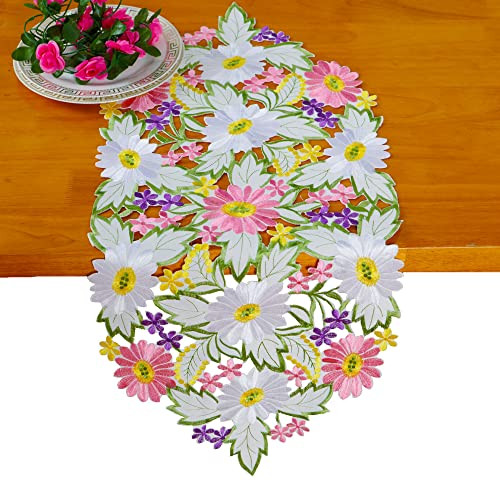 Spring Daisy Table Runners Embroidered Flowery Table Linen for Home Decoration - Bild 5 von 5