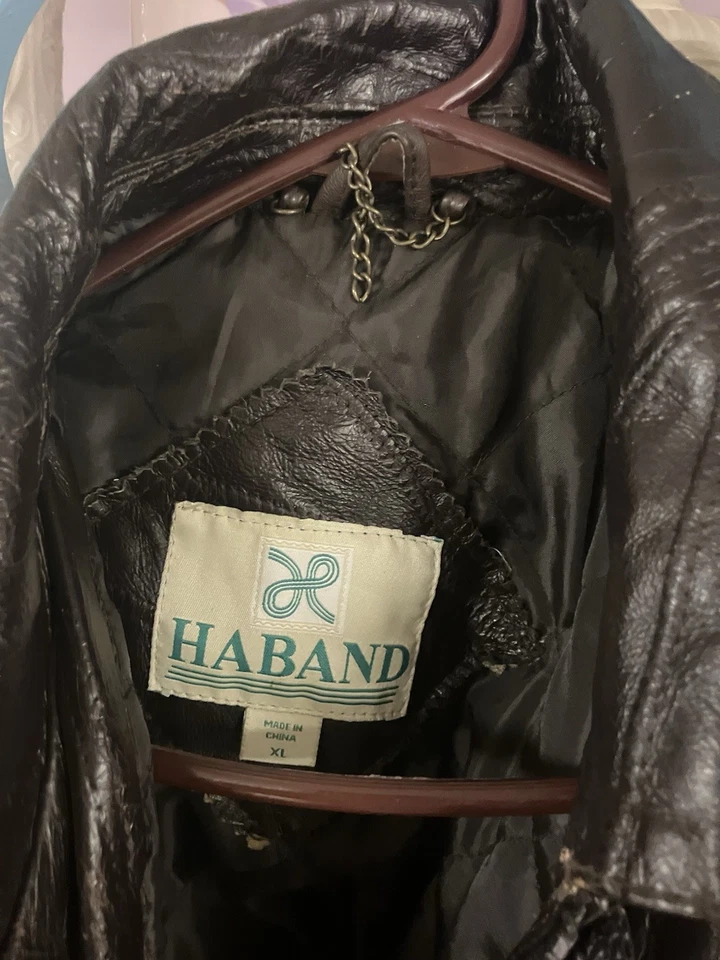 Vintage 80s Haband Patchwork Leather Jacket XL Brown Bomber Zip And Buttons - Image 3 of 4