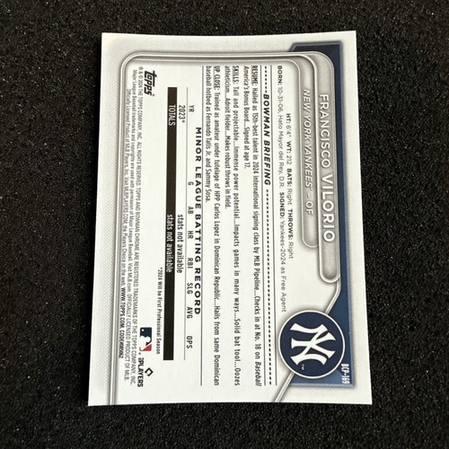2024 Bowman Chrome 1st Prospects #BCP-169 Francisco Vilorio New York Yankees - Picture 2 of 2