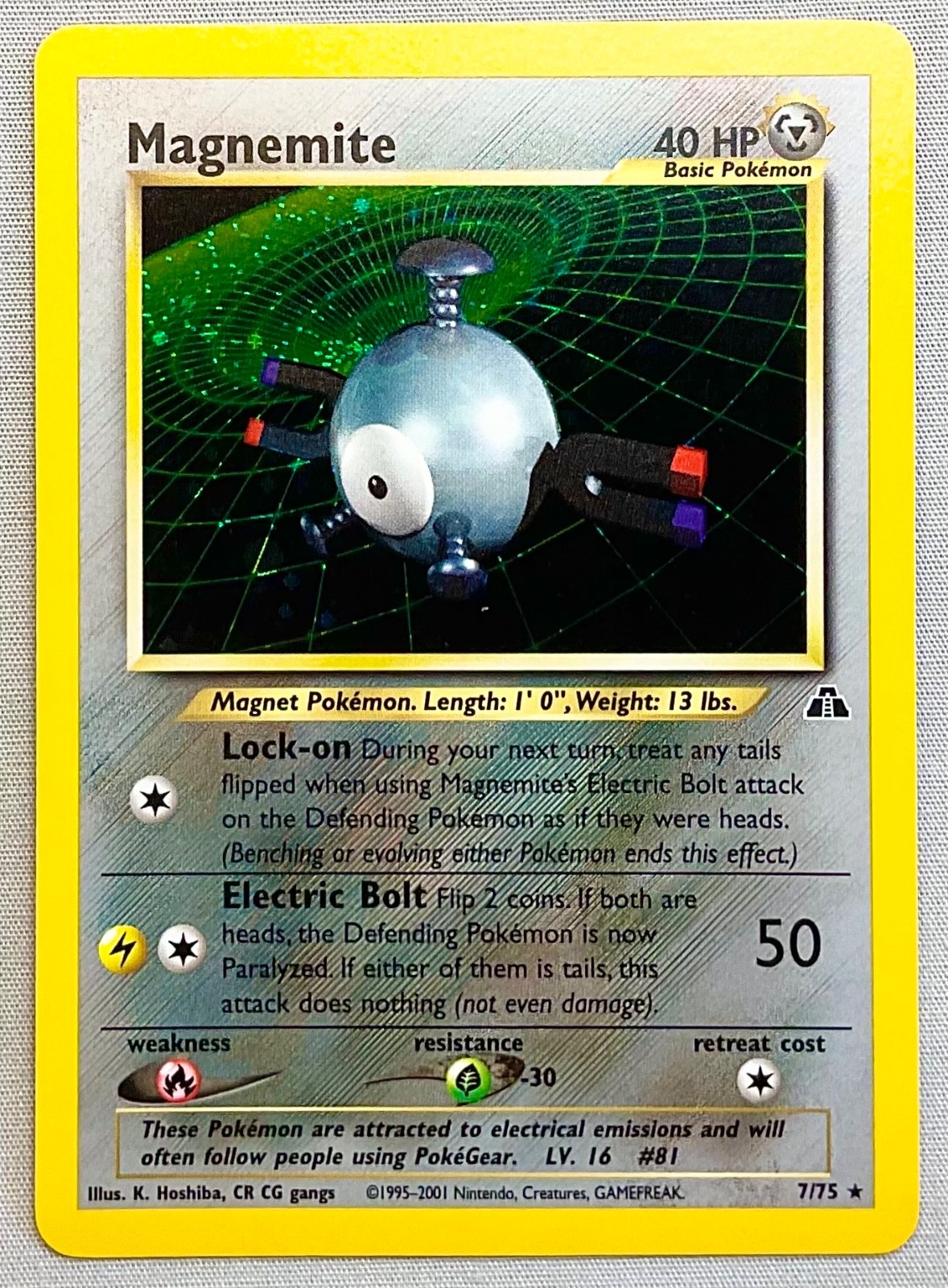 Pokémon Magnemite #7/75 Holo Rare - 2001 Unlimited Neo Discovery - NM to MT Cond