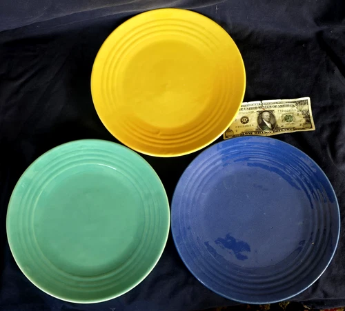 (LOT of 3) Bauer Pottery Ringware Large Size 10.75" Dinner Plates HTF Size