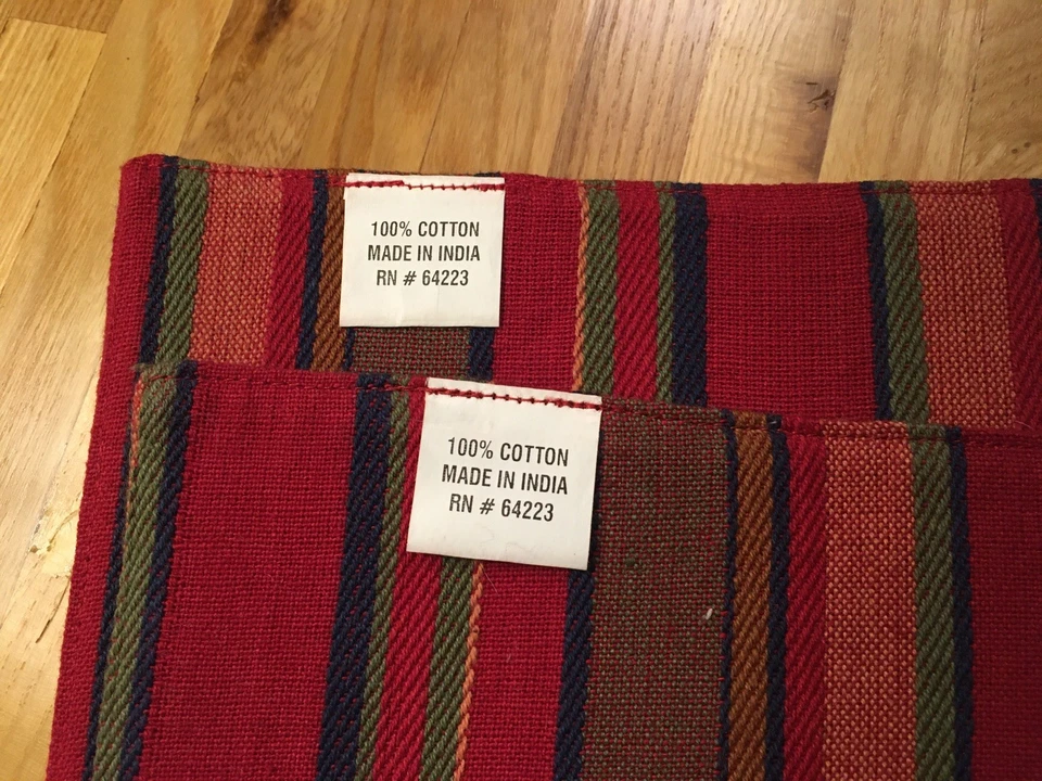 Conjunto de 2 - 13” X 19” 100% algodão placemats listras vermelhas verdes azuis - Imagem 2 de 2