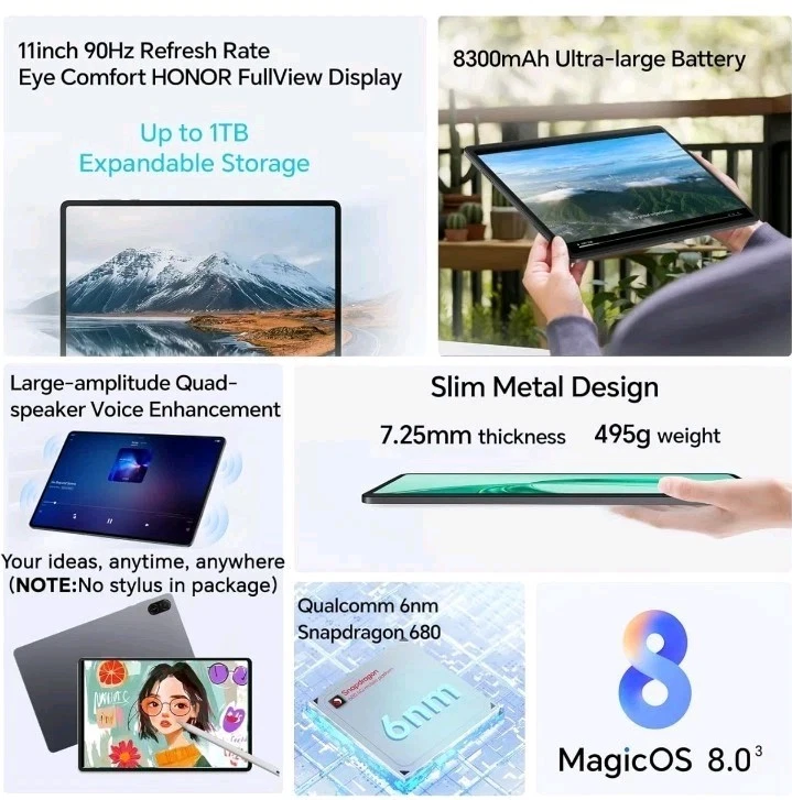 Tablet HONOR Pad X8A 4GB 128GB, Espandibile fino a 1TB, WIFI Tablet, 11" 90Hertz - Immagine 2 di 4