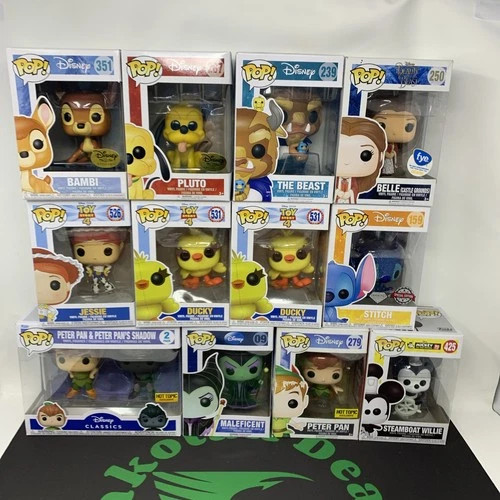 Funko Pop Disney Lot Mickey Mouse Peter Pan Toy Story Stitch Beast Bambi Pluto