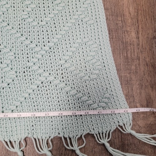 Afghan Handmade Crochet Throw Heart Design Blanket w Fringe 43x65 Lt Green - Picture 6 of 7