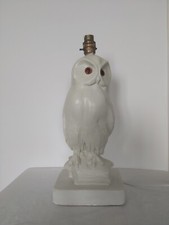 Unusual Heavy Old Chalkware Owl Lamp Glass Eyes Signed & Dated 40cm Tall 