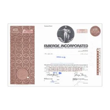 Faberge Inc. Stock Certificate // 1-99 Shares // Brown // 1960s-70s
