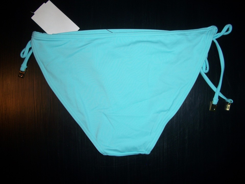 924 Top Shop Sky Blue Bikini Swim Suit Tie Side Bottoms 6 Heart Dangle