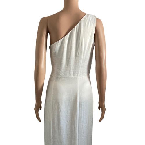 Chi Chi London Dress Womens Size 6 One Shoulder White Satin Chiffon Front Slit - Picture 9 of 12