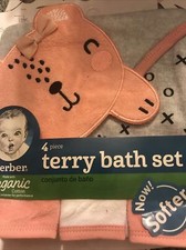 Gerber 4 Piece Terry Bath Set Baby Girl New