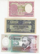 Nepal, Mozambique, Uruguay, Lot of 3, All Different Banknotes, Rare Collection
