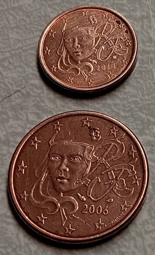 2 FRANCE CIRCULATED COINS - 1 CENT EURO 2014 & 5 CENT EURO 2006 EX-CONDITION - Picture 2 of 7