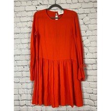 JUST FEMALE Hudson Fluted Shift Dress Long Bell Sleeve Orange Womens Size XS