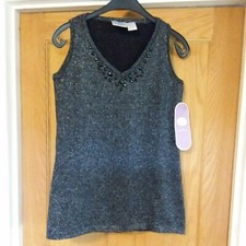 Diane Gilman Lurex Embelished Top BLACK,  SMALL,  BNWT