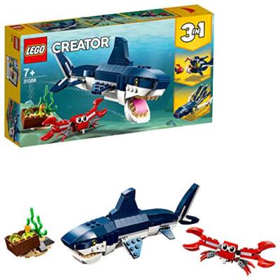 LEGO Creator 3in1 Tiefseekreaturen: Hai, Krabbe, Tintenfisch oder Angler Fisch Meer Set,