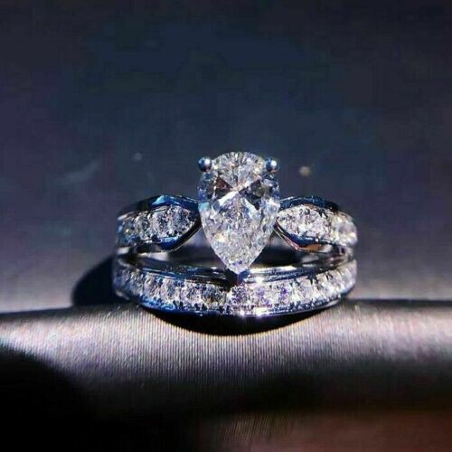 2.20Ct Pear Cut VVS1/D Diamond Split Shank Engagement Ring 14K White Gold Finish - Picture 2 of 7