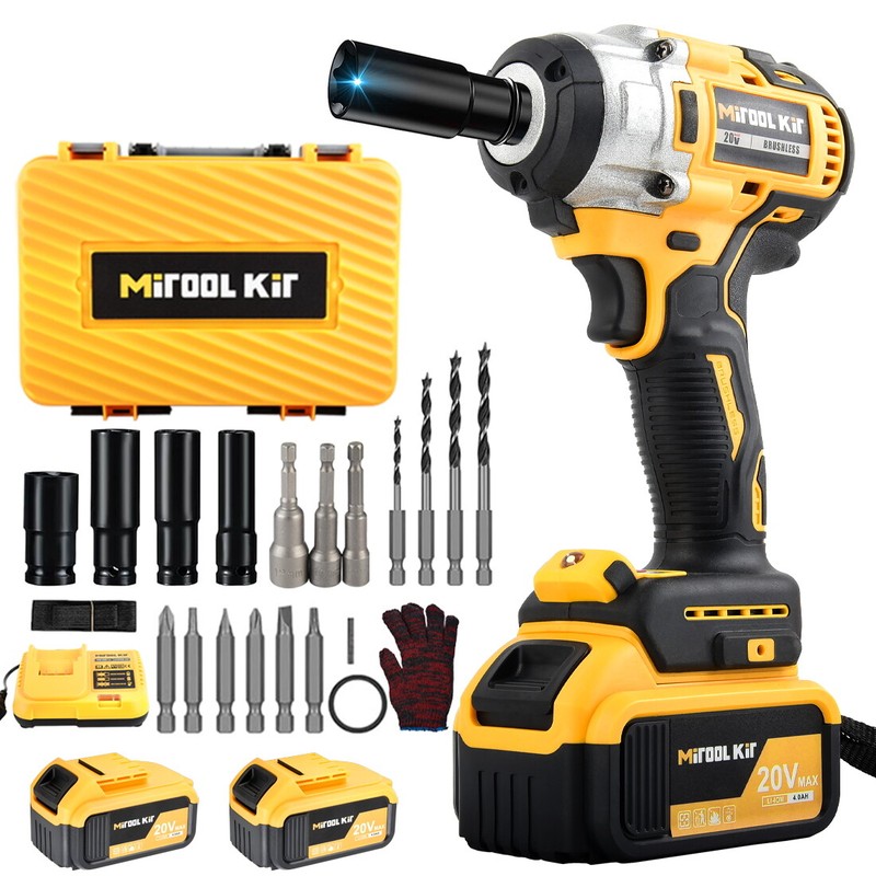 1/2" Electric Wrench Cordless Brushless Impact Rattle Gun Drill Kit Battery