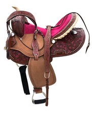 Adults Western Horse Barrel Saddle Leather 14" 15" 16" 17" Free Tack Set Pink