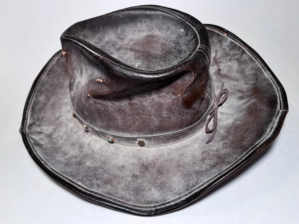 Raro sombrero de vaquero antiguo de cuero americano occidental para hombre, 58 cm MD/LG • alrededor de 1900 Foto 2 de 4
