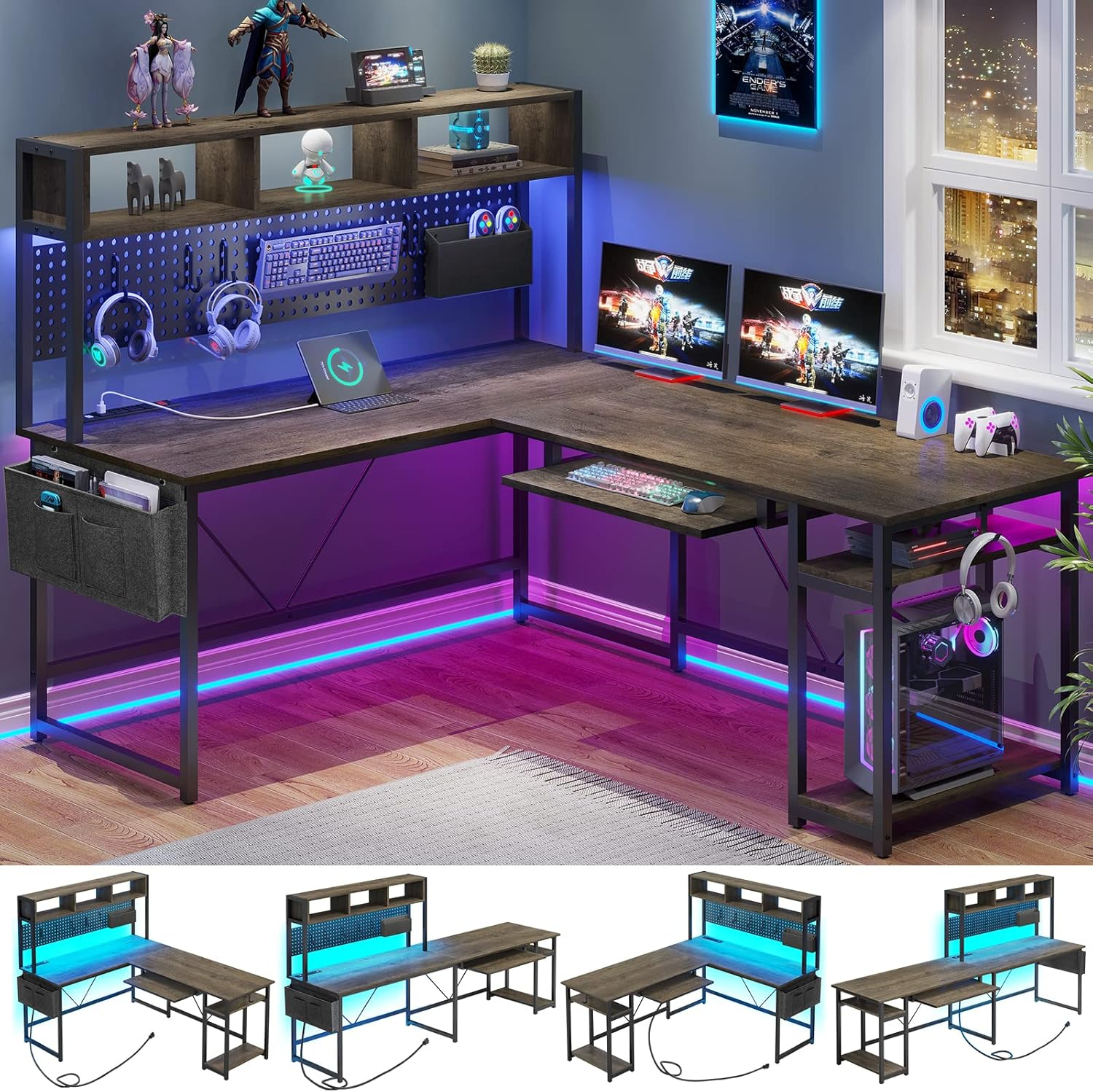 94.5 Inch L-Shaped Office Desk with Power Outlet & Pegboard for Home Workspace