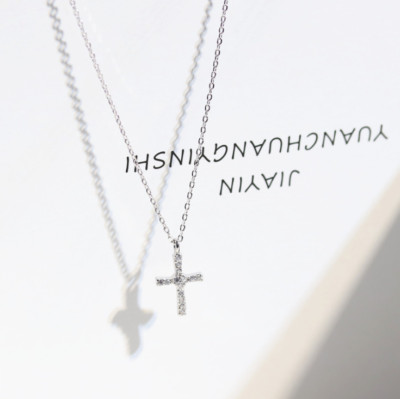 925 Solid Sterling Silver Love Heart Cubic Zirconia Stone Cross Necklace Box B52