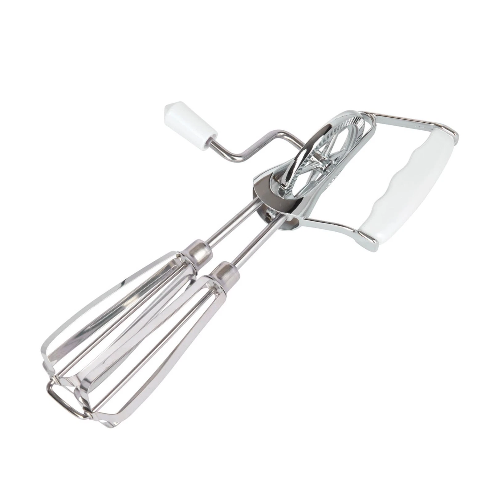 Stainless Steel Manual Hand Mixer, White Retro Style Egg Beater, 10" x 5"