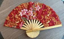 Fan Thai Folding Red Flowers Hand Bamboo Thailand Decor    3
