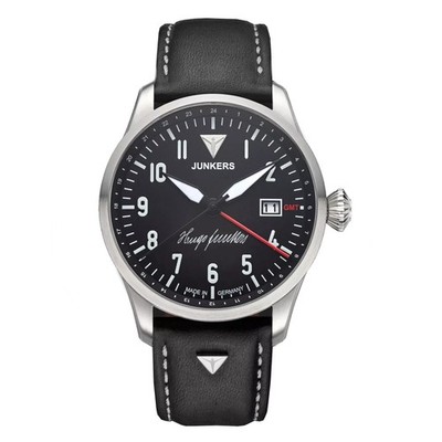 Hugo Junkers GMT Automatik Armbanduhr 9.58.04.02 Flieger 42mm Leder, Saphirglas