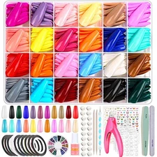 24 Colors Long Coffin Full Cover Press On Nails Tips Long Press On Nails Set