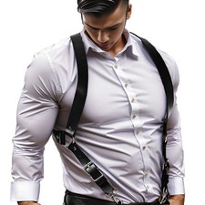 Vintage Leather Suspenders Braces Shoulder Strap Belt Adjustable Harness For Men