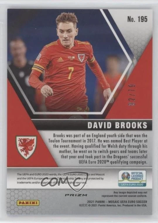 2021 Panini Mosaic UEFA Euro 2020 Fluorescent Purple Prizm /70 David Brooks #195 - Image 2 of 2